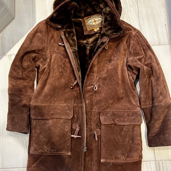 VINTAGE SHEEPSKIN SHEARLING “MARLBORO MAN” COAT JACKET WESTERN TRUCKER L BROWN - Picture 1 of 14